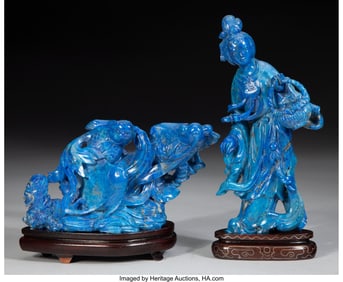 78035&colon; Two Chinese Lapis Lazuli Figural Groups&comma; 20th ce