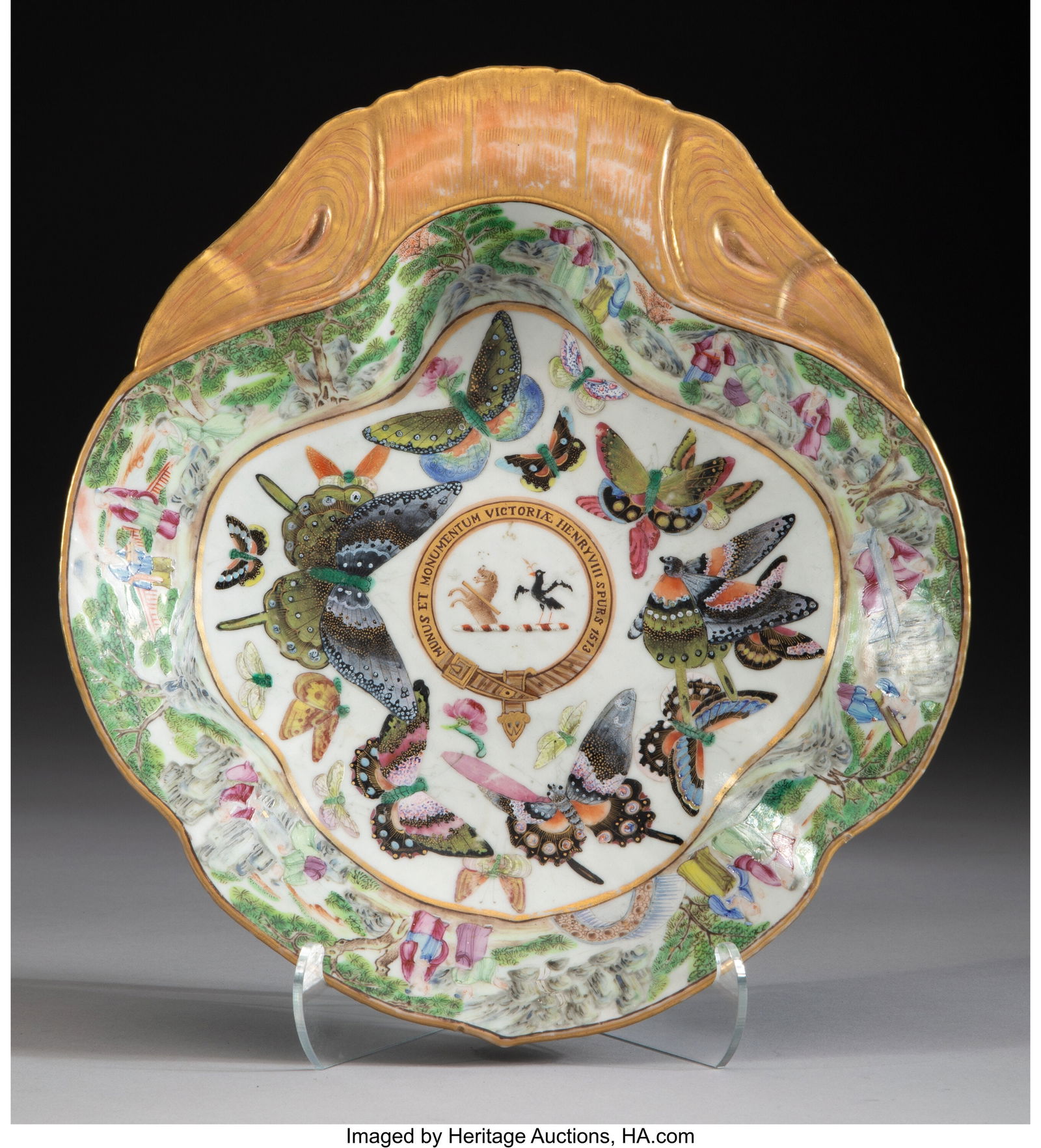 A Chinese Export Canton Rose Armorial Butterflie (1 of 3)