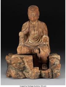 78127&colon; Japanese Wood-Carved Figure of Luohan&comma; Muromachi