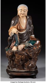 78081&colon; A Chinese Enameled Porcelain Figure of Seated Lu