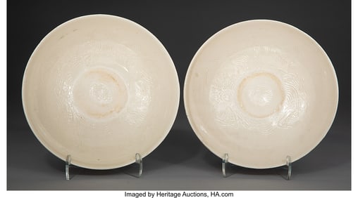 78040&colon; A Pair of Molded Ding Ware Dishes&comma; Song dynasty 