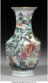 78083&colon; A Chinese Famille Rose Immortals Hexagonal Vase&comma;