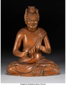 78128&colon; A Japanese Carved Wood Seated Figure of Hayagriv