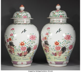 78085&colon; A Pair of Chinese Famille Rose Jars with Covers&comma;