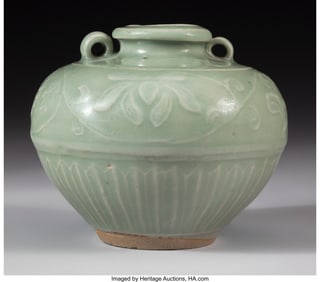 78045&colon; A Chinese Longquan Celadon Glazed Jar&comma; Song&sol; Yua