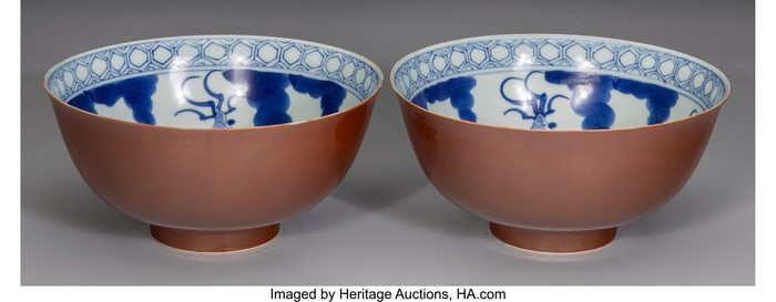 78205&colon; A Pair of Chinese Brown-Glazed Blue and White 'F