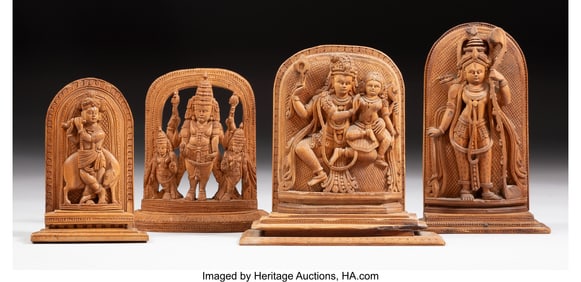 78238&colon; A Group of Four Indian Carved Wood Figural Group