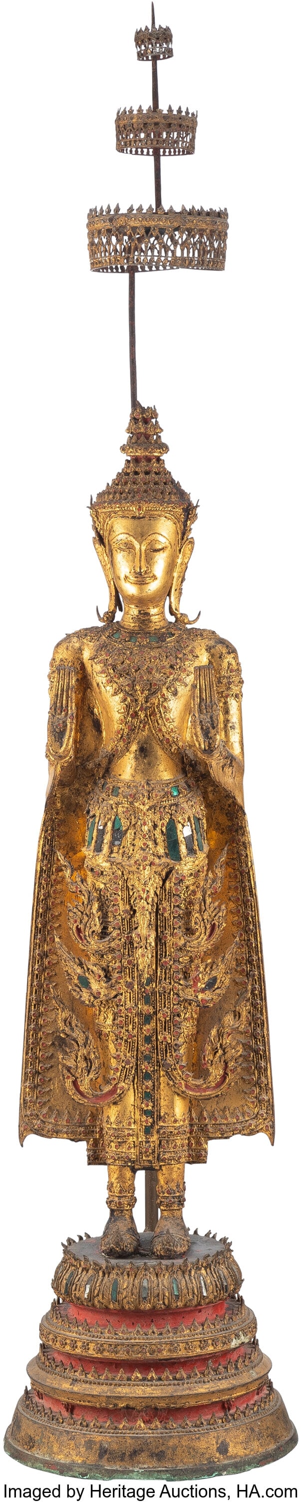 A Thai Gilt Bronze Standing Buddha, late 18th to (1 of 3)