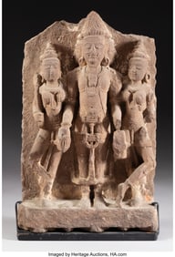 78240&colon; An Indian Carved Sandstone Group of Brahma Flank