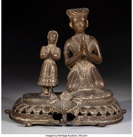 78244&colon; A Nepalese Bronze Figural Oil Lamp 9-3&sol;8 x 11-1&sol;