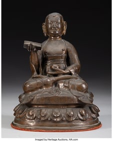 78245&colon; A Tibetan Bronze Figure of a Seated Lama 6 x 4-3
