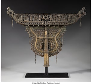 78237&colon; An Indian Bronze Temple Lamp on Stand 15-1&sol;2 x 1