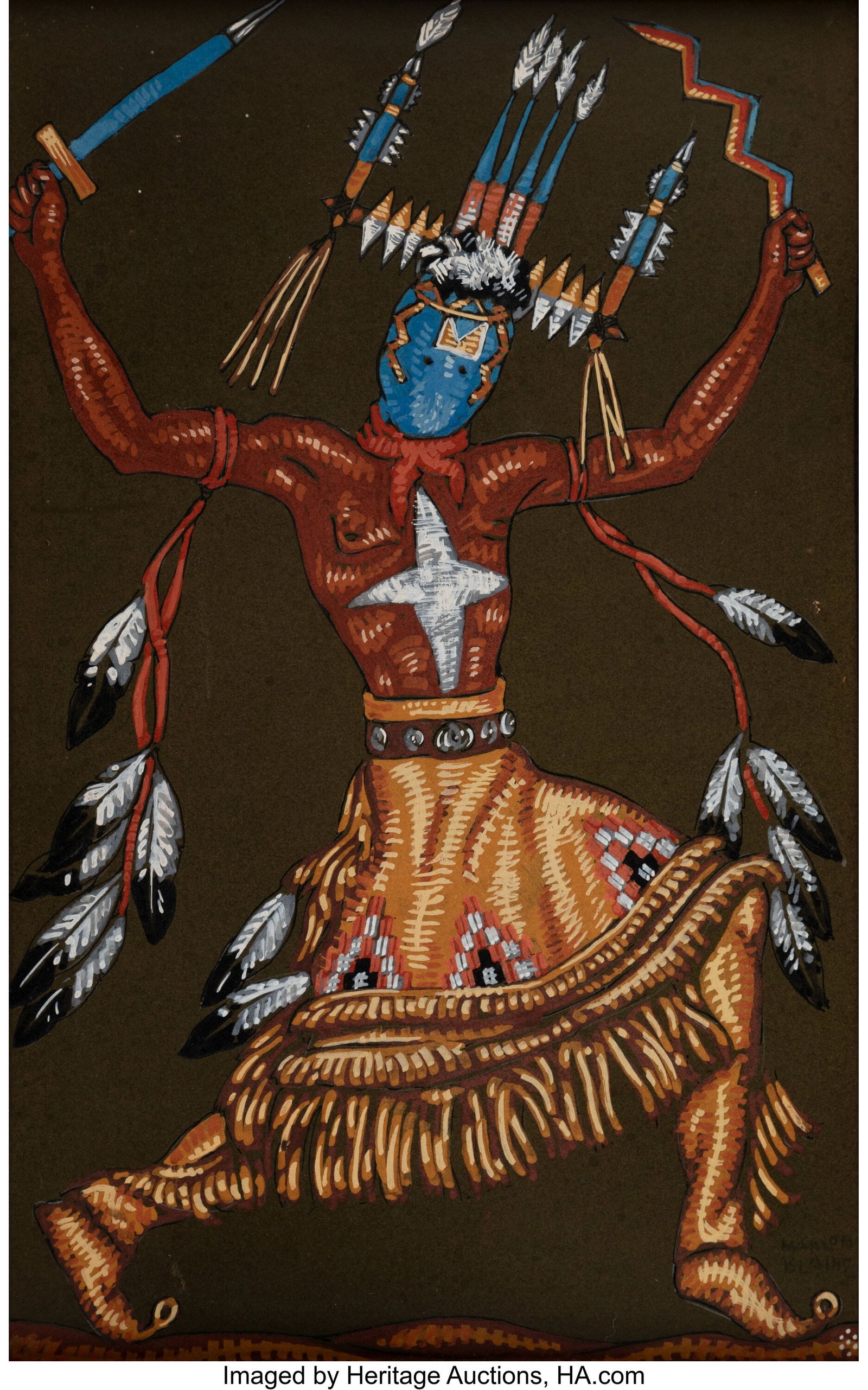 Mahlon Blaine (American, 1894-1969) Apache Devil: Mahlon Blaine (American, 1894-1969) Apache Devil Gouache on board 14-1/2 x 9-1/4 inches (36.8 x 23.5 cm) Signed lower right: Mahlon / Blaine B