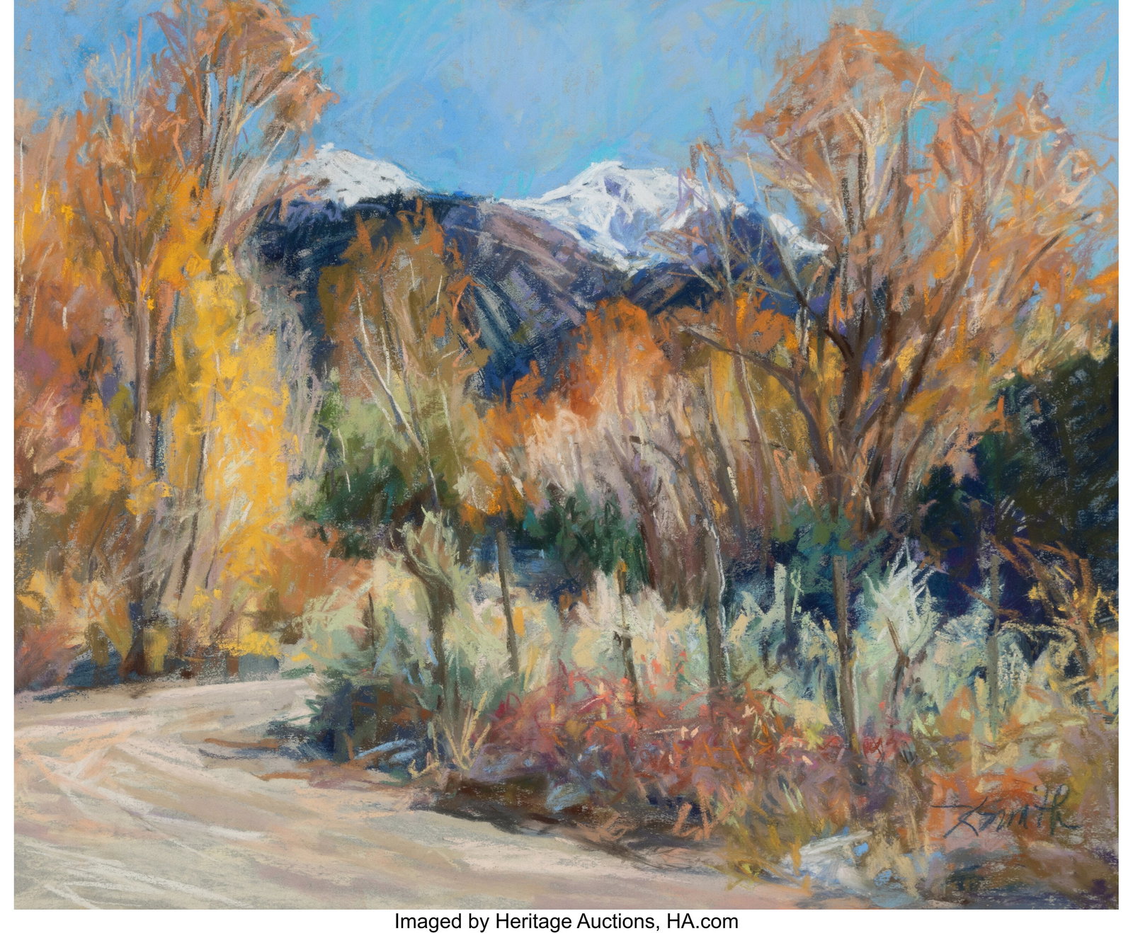 Kathleen Smith (American, 20/21st century) Octob: Kathleen Smith (American, 20/21st century) October Snow, El Salto Gouache and pastel on paper 17-1/4 x 21 inches (43.8 x 53.3 cm) Signed lower rig