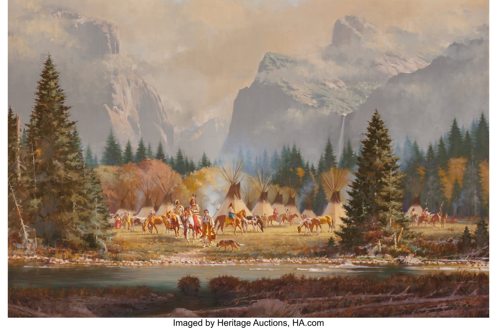 Stan Davis (American, b. 1942) On the Merced Riv: Stan Davis (American, b. 1942) On the Merced River, 1993 Oil on canvas 40 x 60-1/2 inches (101.6 x 153.7 cm) Signed and dated lower right&colon
