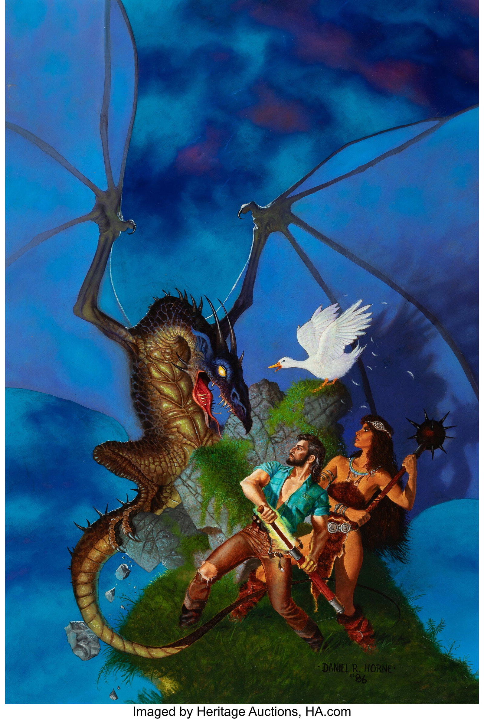 Daniel Horne (American, b. 1960) Web of Defeat p: Daniel Horne (American, b. 1960) Web of Defeat paperback cover, 1986 Oil on board 29-3/4 x 20-1/4 inches (75.6 x 51.4 cm) Signed and dated 