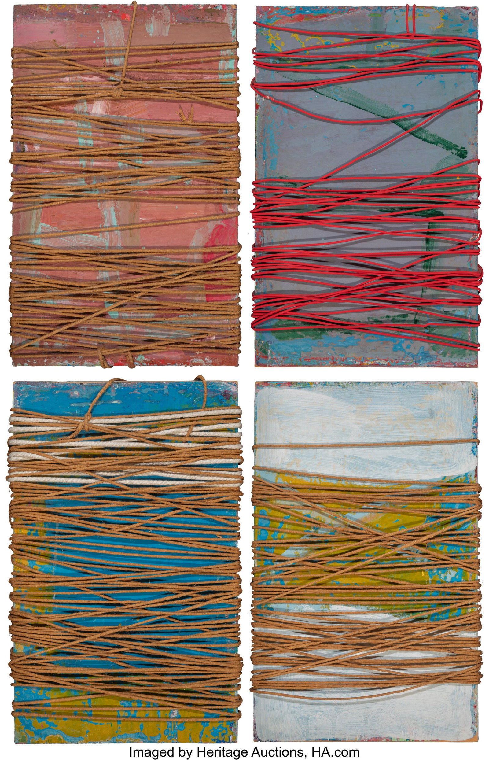 Steven Harvey (b. 1965) Sumon, Sheen, Latitude, : Steven Harvey (b. 1965) Sumon, Sheen, Latitude, and Singers Path (four works), 1998 Mixed media on Masonite 19-3/4 x 12 inches (50.2 