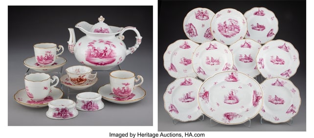 29025&colon; A Herend Partial Gilt Porcelain Pink Toile Parti