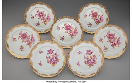 29026&colon; A Set of Seven Herend Floral Partial Gilt Porcel