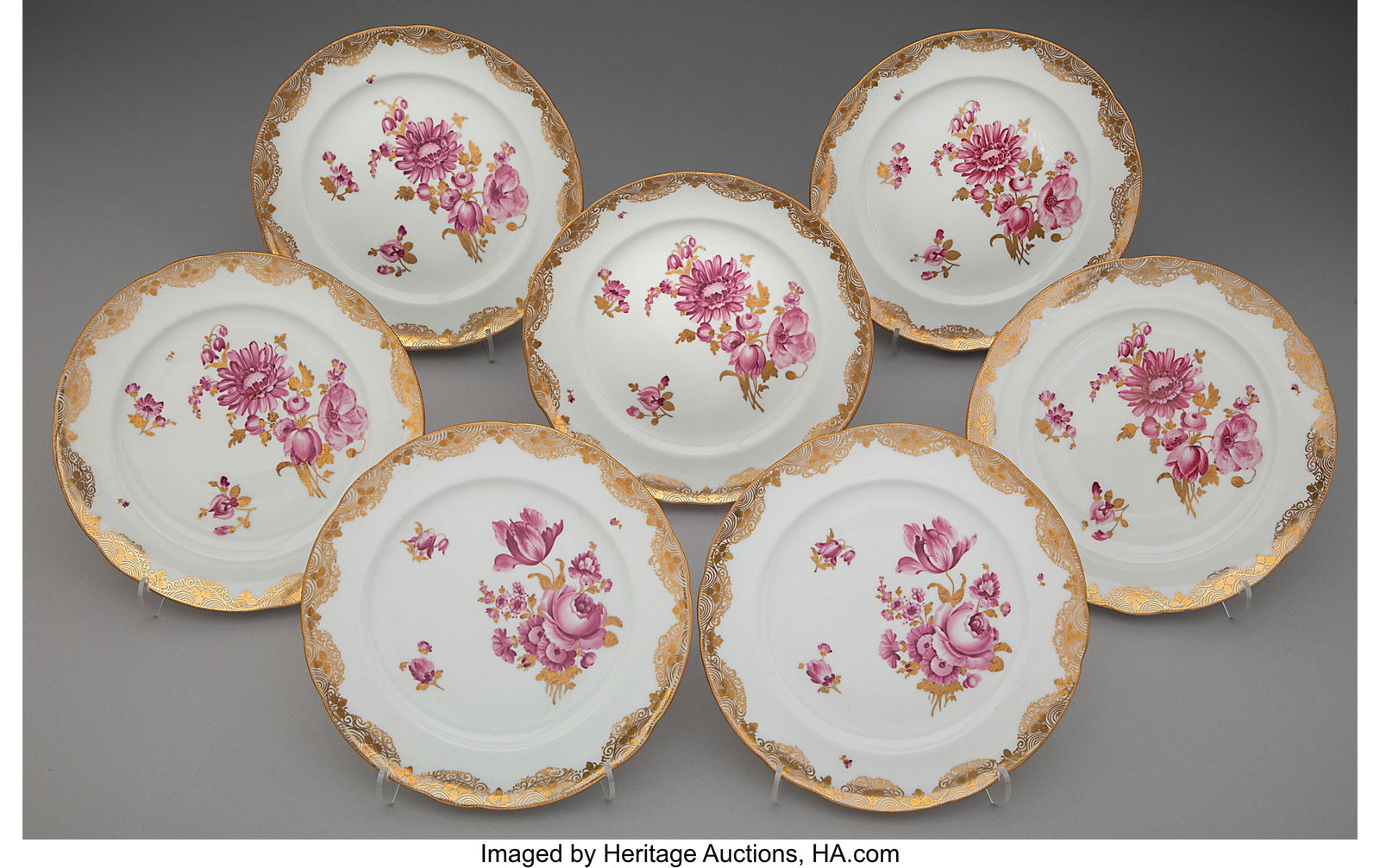 A Set of Seven Herend Floral Partial Gilt Porcel (1 of 3)