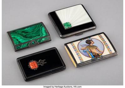 29038&colon; Four Enameled Silver Cigarette Cases&comma; early 20th