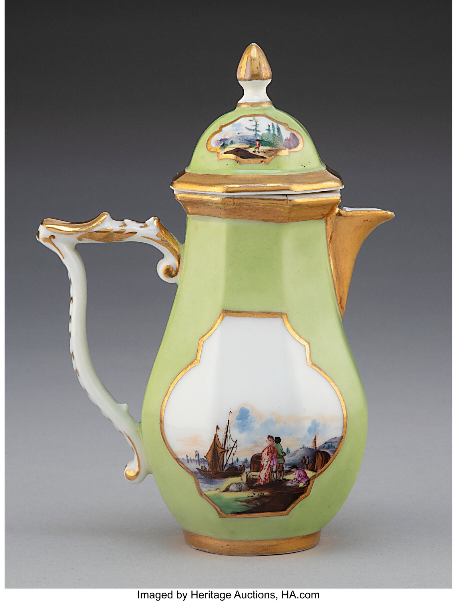 A Herend Partial Gilt Porcelain Covered Milk Jug: A Herend Partial Gilt Porcelain Covered Milk Jug, early 20th century Marks: (factory mark in blue underglaze) 6-3/4 x 4-1/2 x 2-3/4 inches (17.1 x 11&peri