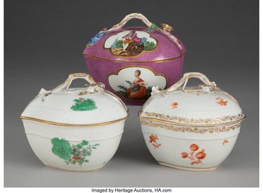 29030&colon; Three Herend Partial Gilt Porcelain Covered Leaf