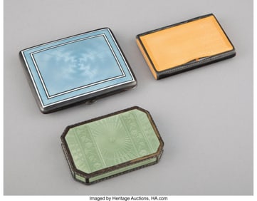 29041&colon; Three Continental Guilloché Enameled Silver Cig