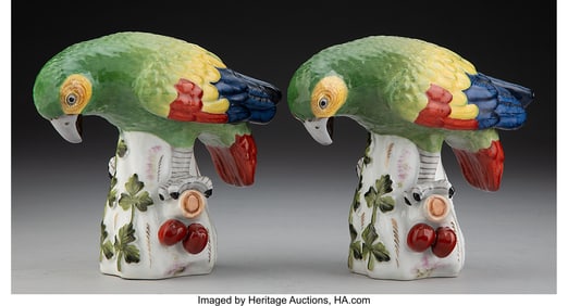 29008&colon; A Pair of Herend Porcelain Parrot Figures&comma; 1900-