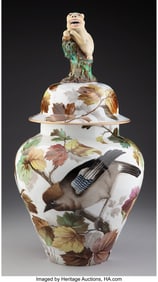 29009&colon; A Herend Enameled Porcelain Covered Urn with Lio