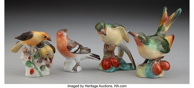 29044&colon; A Group of Four Continental Porcelain Bird Figur