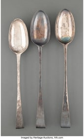 29063&colon; Three Large Irish Silver Serving Spoons&comma; Dublin&comma;