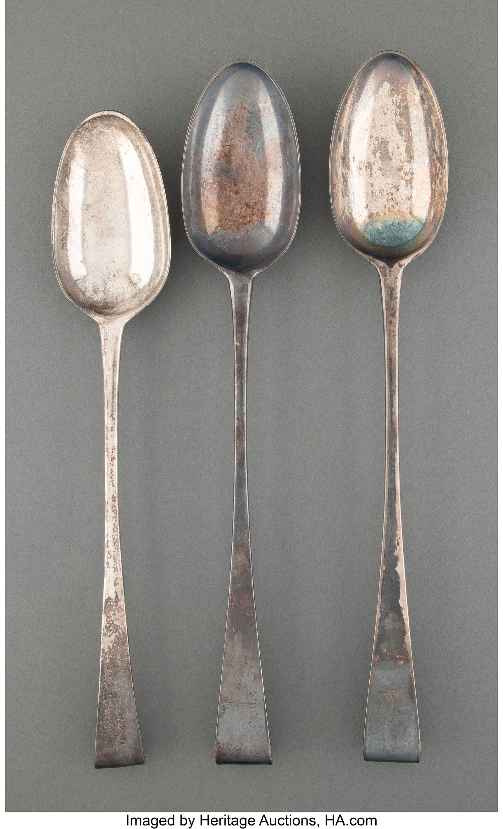 Three Large Irish Silver Serving Spoons, Dublin, (1 of 3)