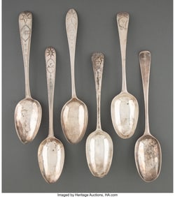 29065&colon; Six Irish Silver Tablespoons&comma; late 18th to early