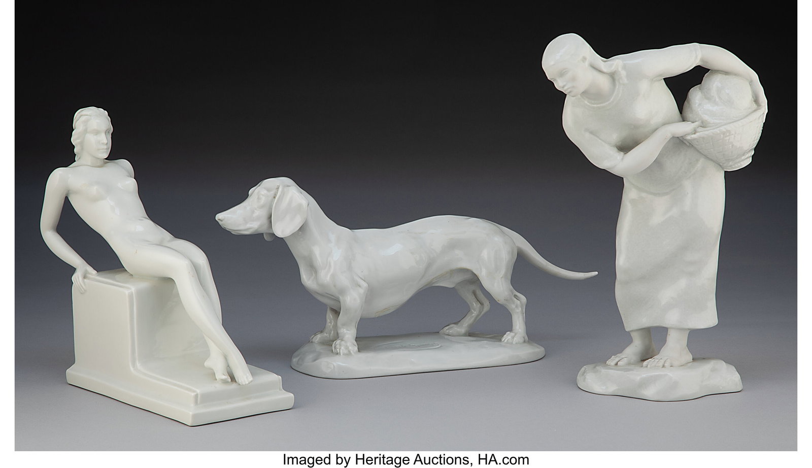 A Group of Three Herend Porcelain Figures, late : A Group of Three Herend Porcelain Figures, late 19th century and later Marks to tallest: (impressed factory mark), HEREND, 5793 11-1/4 x 6 x 3-3/4 inches &lpa