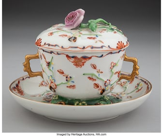29088&colon; A Herend Partial Gilt Floral Two-Handled Porcela