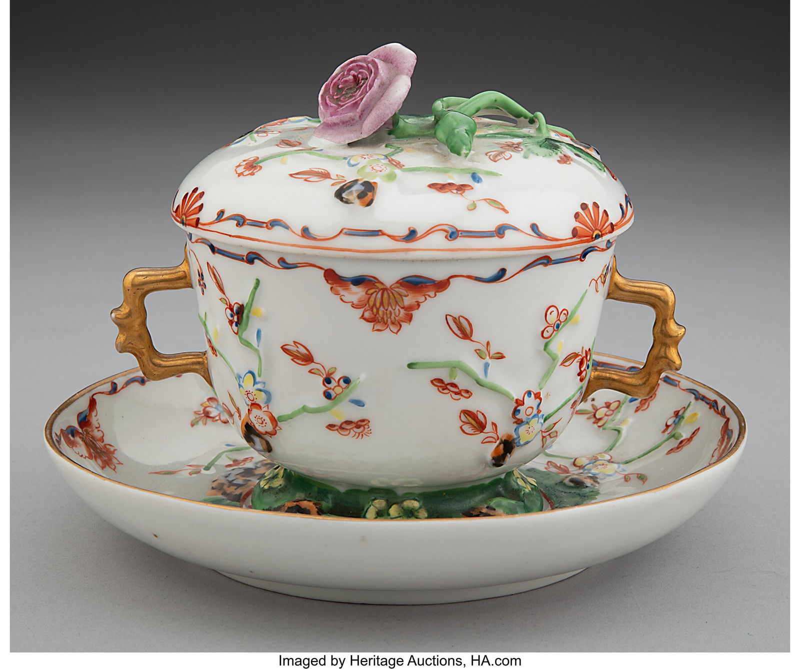 A Herend Partial Gilt Floral Two-Handled Porcela (1 of 4)