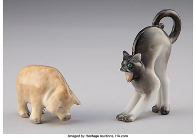 29079&colon; Two Herend Porcelain Pig and Cat Figures&comma; early 