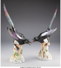 29093&colon; A Pair of Dresden Porcelain Magpie Figures&comma; earl