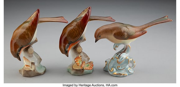 29103&colon; A Group of Three Herend Porcelain Bird Figures&comma; 