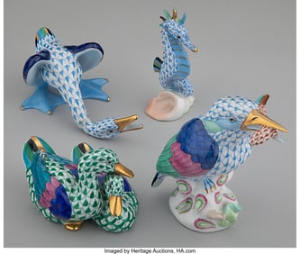 29105&colon; A Group of Four Herend Fishnet Pattern Porcelain