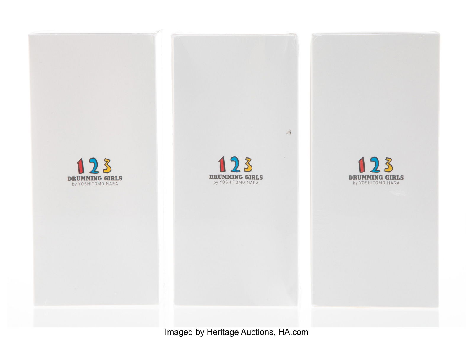 Yoshitomo Nara (b. 1959) 123 Drumming Girls (tri: Yoshitomo Nara (b. 1959) 123 Drumming Girls (triptych), 2020 Painted cast vinyl 7-7/10 x 11-4/5 x 3-1/5 inches (19.6 x 30.2 x 8.1