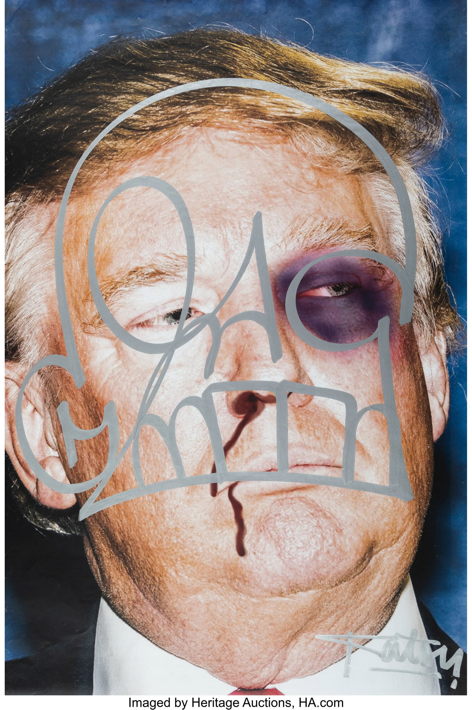 KATSU (20th Century) Lump Trump, 2018 Giclée pr: KATSU (20th Century) Lump Trump, 2018 Giclée print in colors with hand-embellishments on Gloss Book paper 36 x 24 inches (91.4 x 61.0 cm) (sheet&rpa