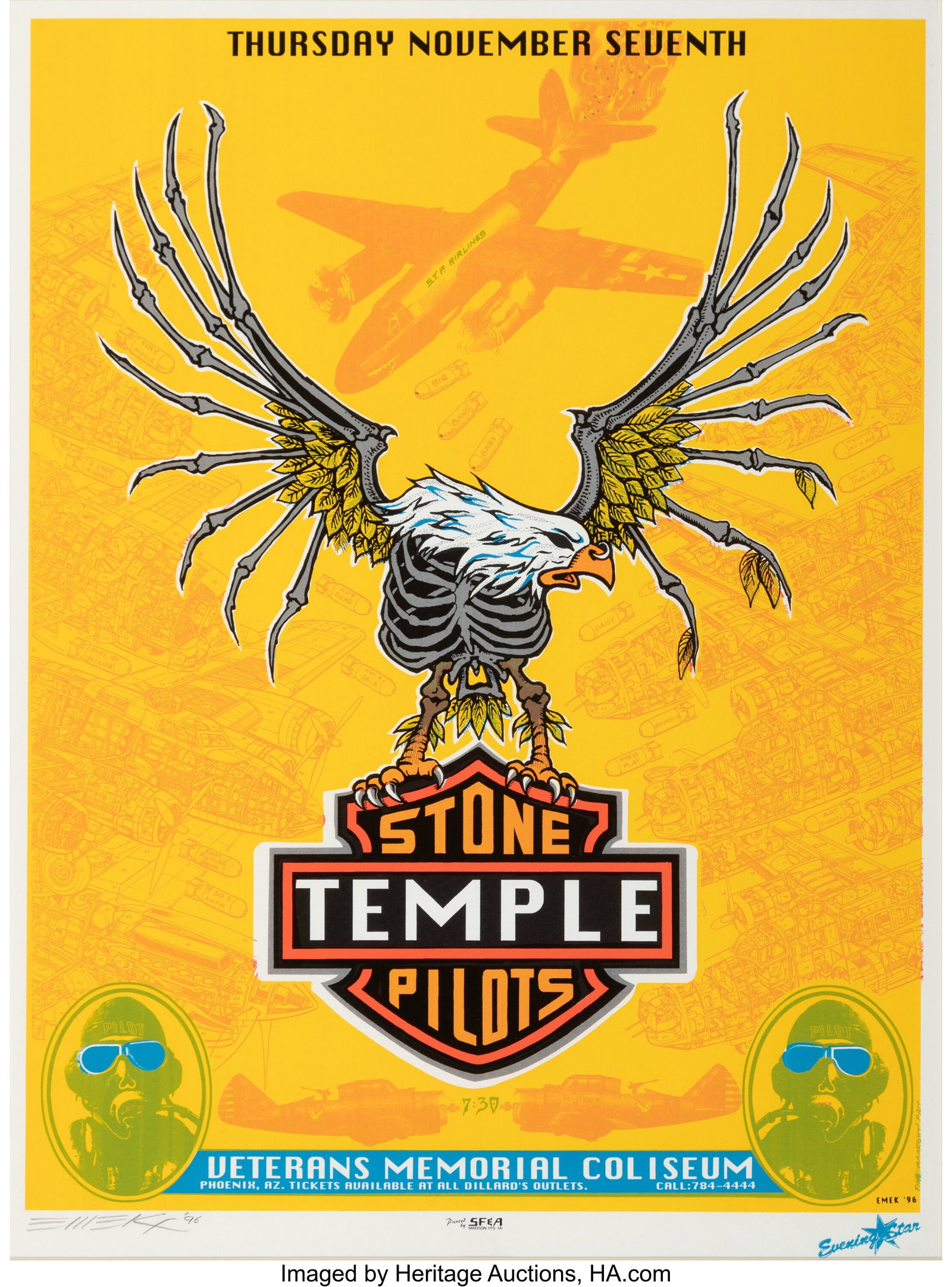 Emek (b. 1970) Stone Temple Pilots Veterans Memo: Emek (b. 1970) Stone Temple Pilots Veterans Memorial Coliseum, 1996 Screenprint in colors on wove paper 21 x 15-1/2 inches (53.3 x 39.4 cm) Signed an