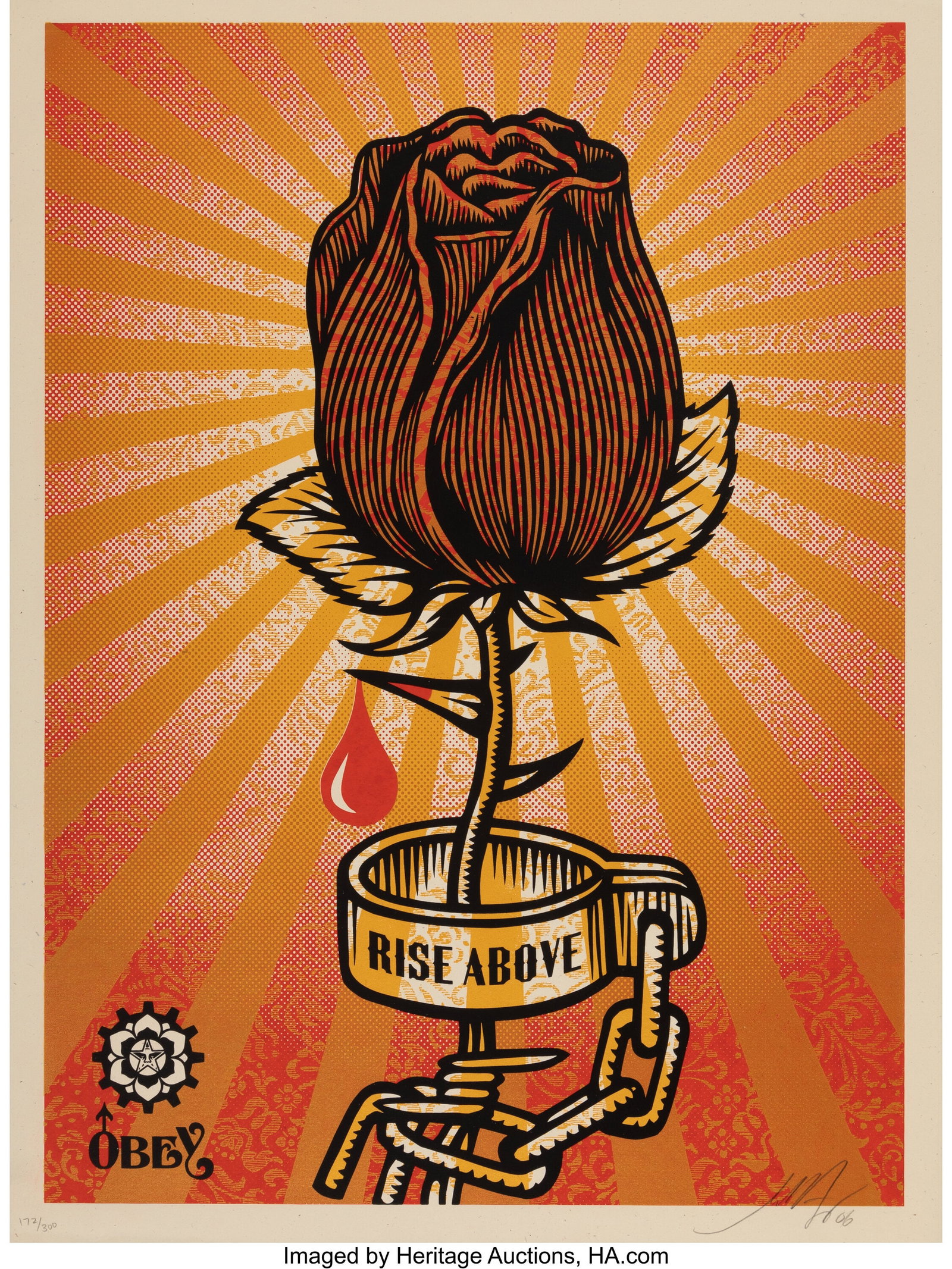 Shepard Fairey (b. 1970) Rose Shackle, 2006 Scre: Shepard Fairey (b. 1970) Rose Shackle, 2006 Screenprint in colors on Cream Speckletone paper 24 x 18 inches (61.0 x 45.7 cm) (sheet) Ed.