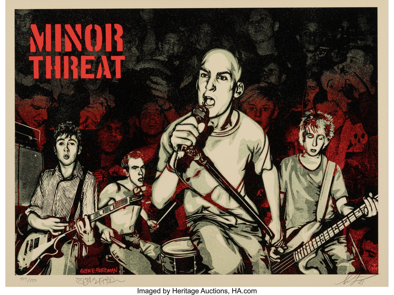 Shepard Fairey X Glen E. Friedman Just A Minor T: Shepard Fairey X Glen E. Friedman Just A Minor Threat, 2023 Screenprint in colors on Cream Speckletone paper 18 x 24 inches (45.7 x 61.0 cm) (sheet) Ed&p