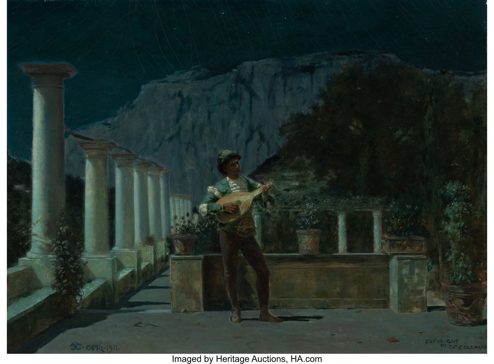 Charles Caryl Coleman (American, 1840-1928) Capr: Charles Caryl Coleman (American, 1840-1928) Capri, 1911 Oil on canvas 20 x 27 inches (50.8 x 68.6 cm) Inscribed with artist insignia, dated, a