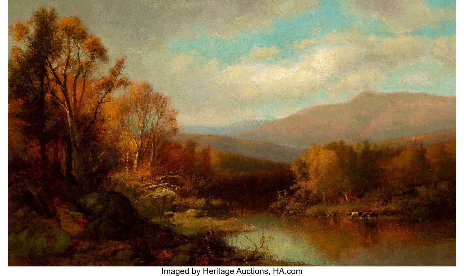 William Hart (American, 1823-1894) Cattle at the: William Hart (American, 1823-1894) Cattle at the River's Edge, 1864 Oil on canvas 12 x 20 inches (30.5 x 50.8 cm) Signed and dated lower left: Wm HA