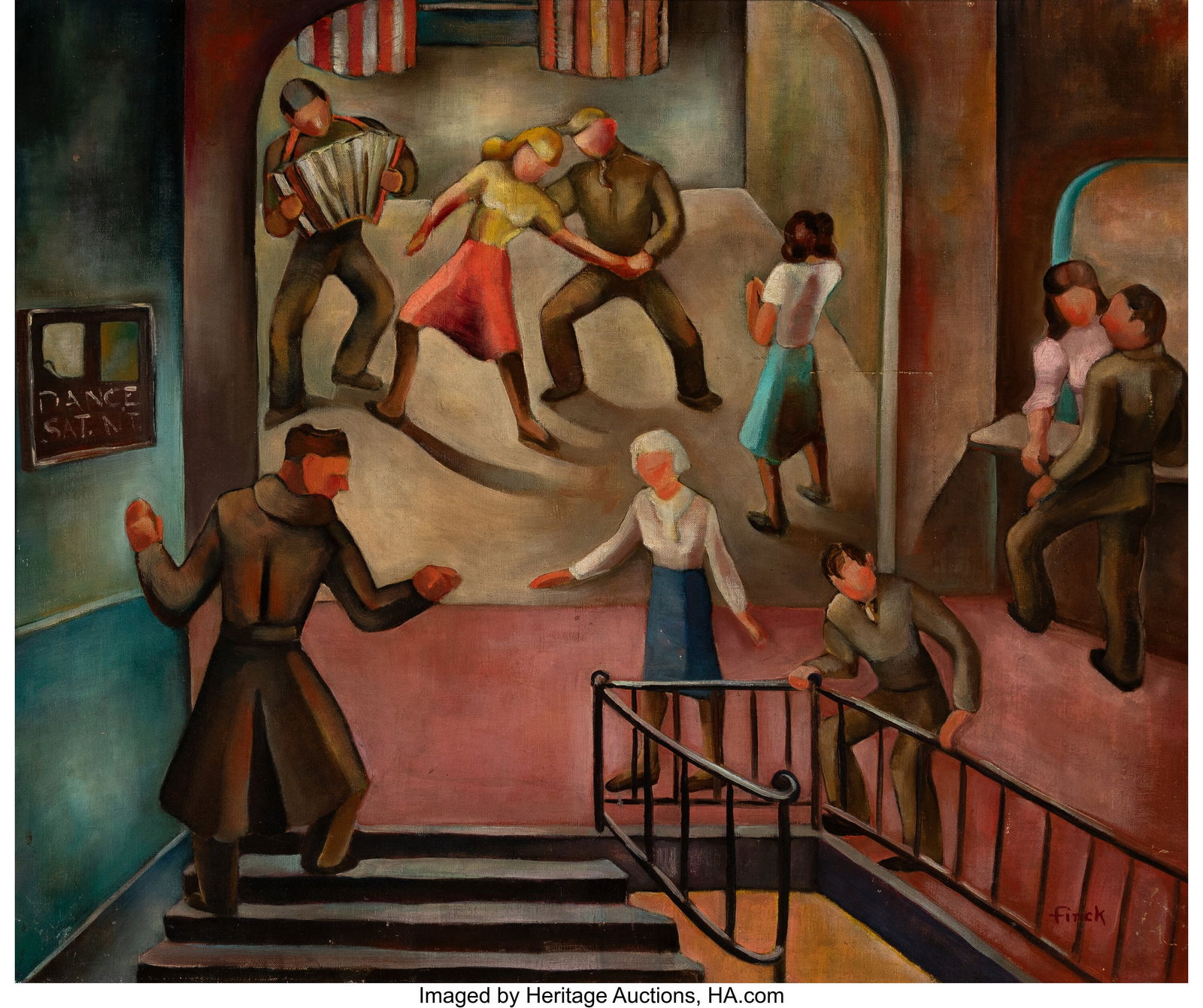 Hazel Finck (American, 1894-1977) U.S.O., 19: Hazel Finck (American, 1894-1977) U.S.O., 1943 Oil on canvas 25 x 30 inches (63.5 x 76.2 cm) Signed lower right: Finck PROVENAN