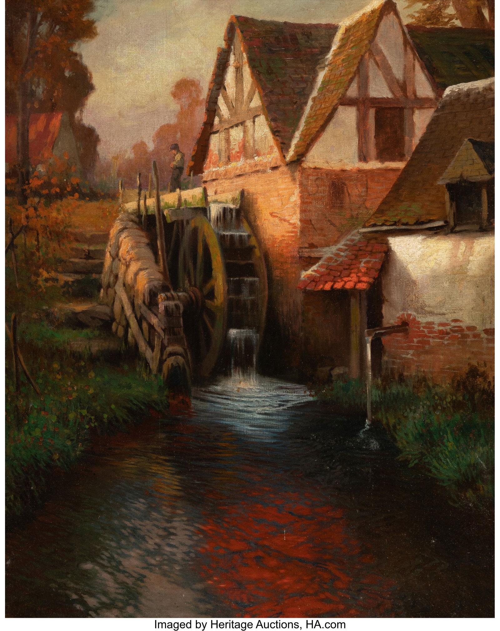 George Ames Aldrich (American, 1872-1941) Landsc: George Ames Aldrich (American, 1872-1941) Landscape with Watermill Oil on canvas 30 x 24 inches (76.2 x 61.0 cm) Signed lower left: G. Ames Aldrich